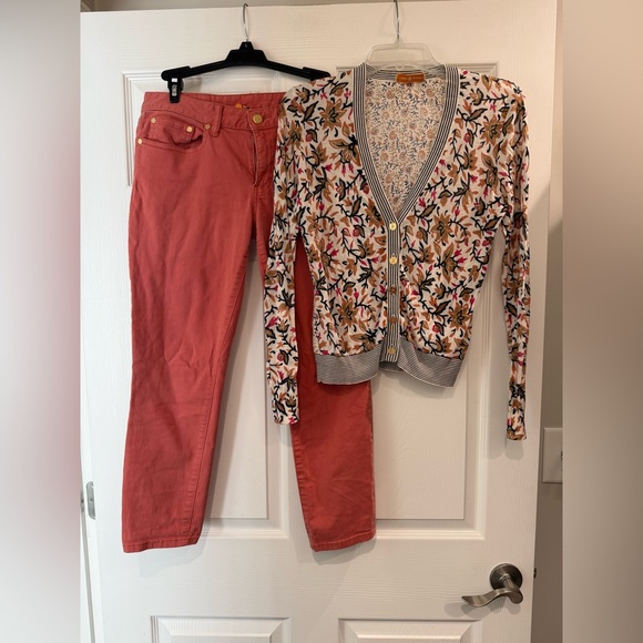 Tory Burch Pants - Tory Burch Coral Pants & Floral Cardigan Set XS Alexa Cropped Skinny Size 28